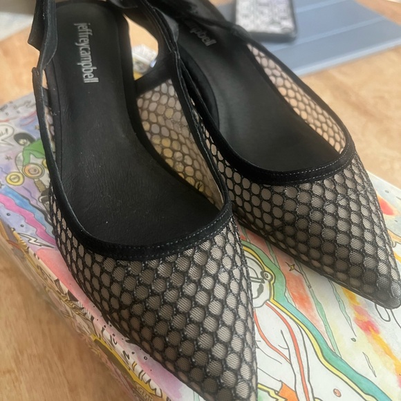 Jeffrey Campbell Emelia Hi Womens Black Pointed Toe Slingback Kitten Heel  7.5 - Picture 2 of 5